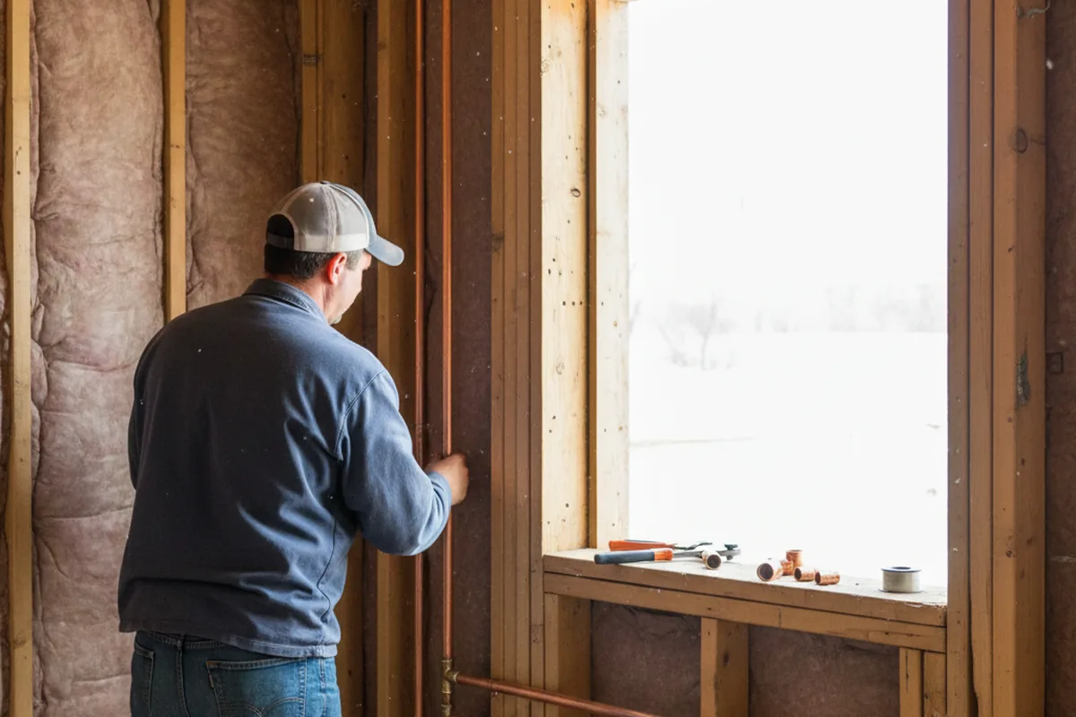 Licensed plumber running new copper supply lines in a Lyle home